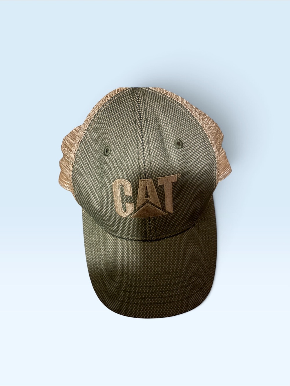 CAT Olive Green and Tan Mesh Trucker Hat